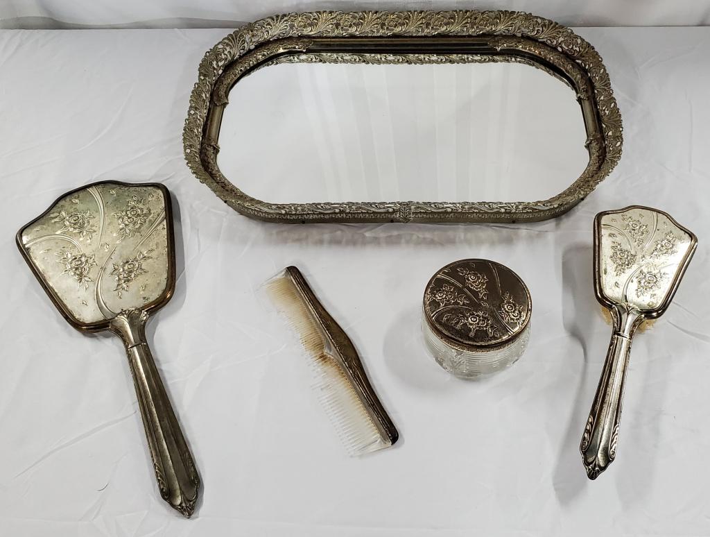 Antique 5 Piece Dresser Vanity Set (1 of 6)