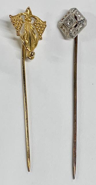 2 14k Stick Pins one with Diamond  3.5g TW (1 of 12)