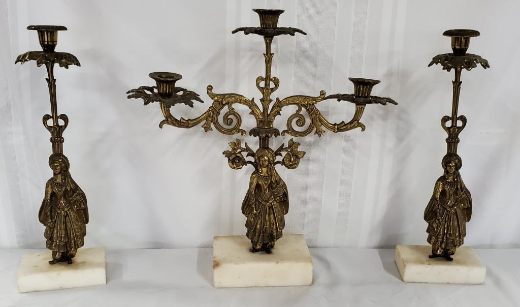 3 Pc. Victorian Brass "Lady Sultana" Candlesticks (1 of 7)