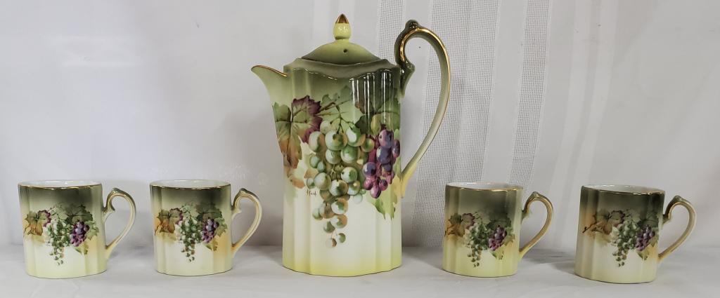 Hand Painted Chocolate Pot and 4 Cups-Bavaria (1 of 9)