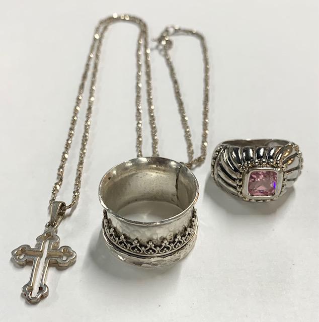 Sterling Cross Necklace & 2 Sterling Rings (1 of 11)