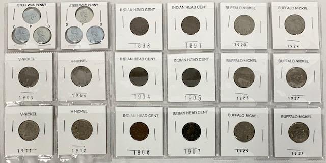 Steel War-Indian Head Cent - Buffalo & V- Nickels (1 of 9)