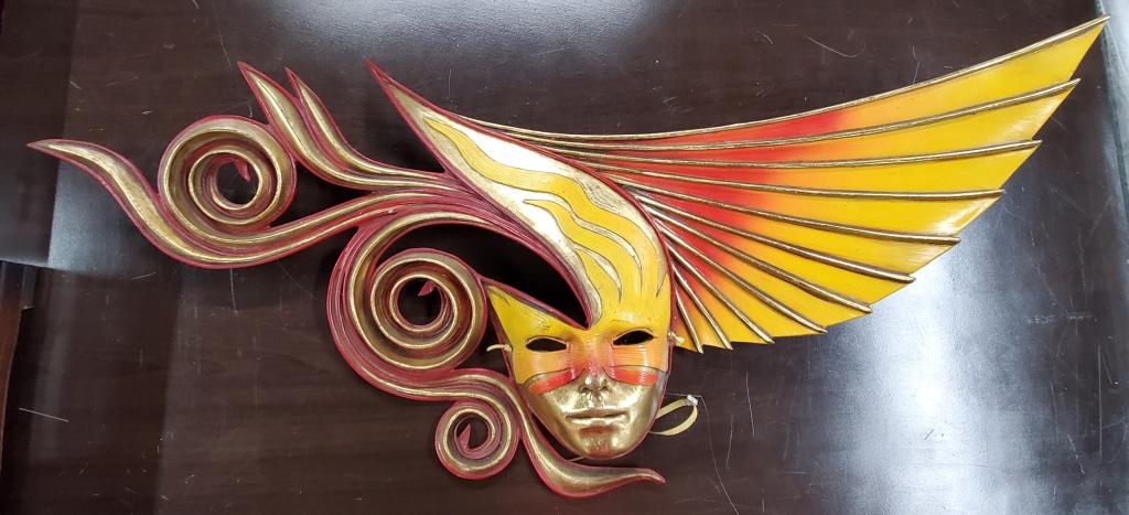 Large 38" Michael Taylor Fiberglass Kallula Mask: Large Michael Taylor Fiberglass Kallula Mask. Wall Hanging. Apx. 38" L x 20" H. Photo's are considered part of the description and condition.