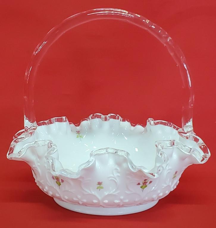 Fenton Milk Glass Silver Crest Handled Basket (1 of 12)