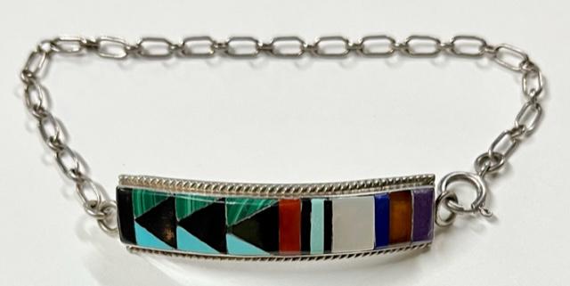 Sterling Signed Zuni Inlaid Stone Bracelet (1 of 12)