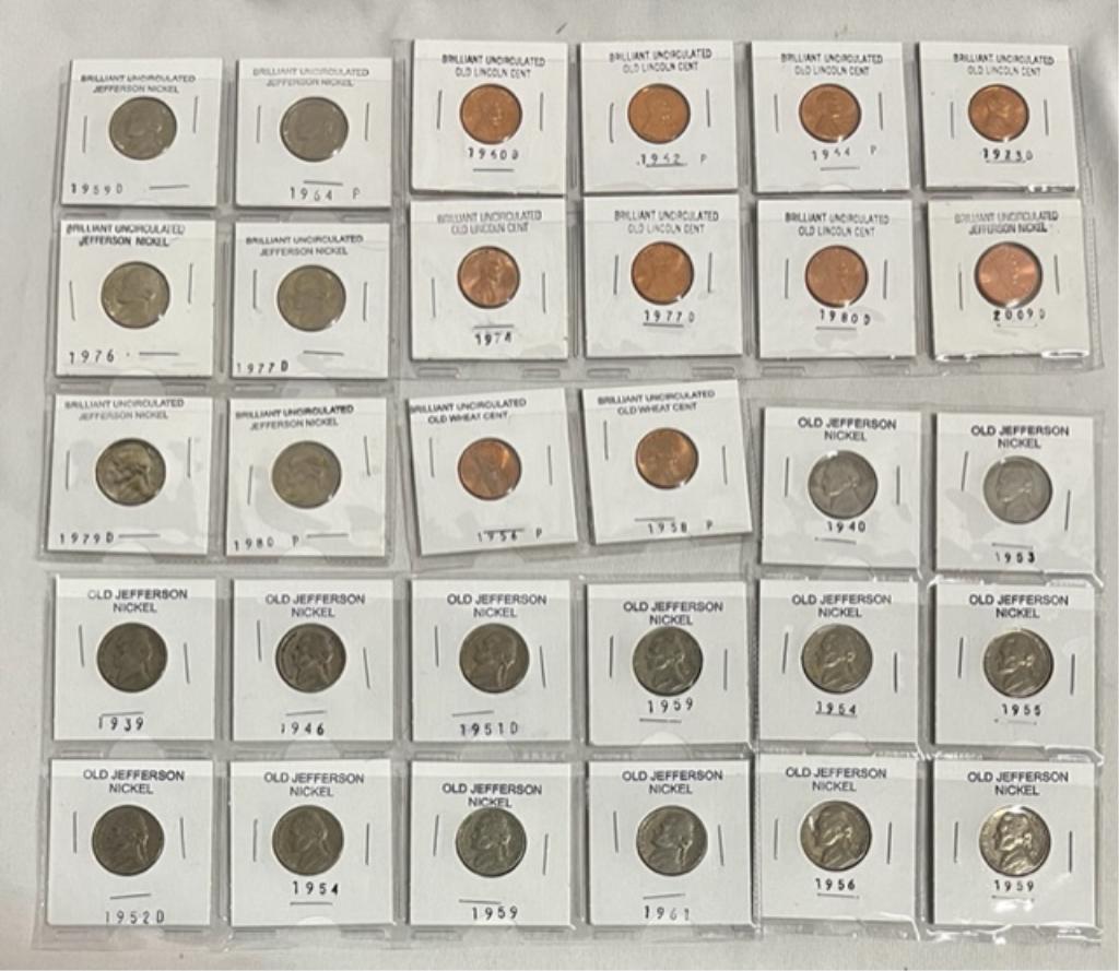 30 Uncirculated Brilliant Pennies & Nickels (1 of 10)