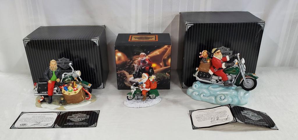 3 Santa Harley Davidson Figurines in Boxes (1 of 10)