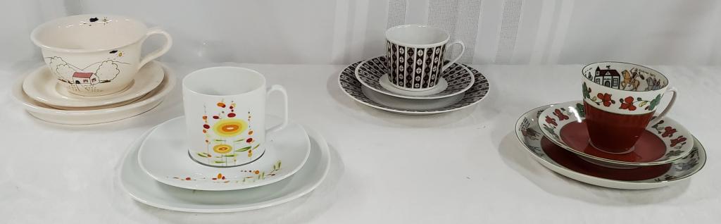 Porsgrund-Limoges-Ronit First Tea Cup Sets: Porsgrund - Limoges- Ronit Firs Tea Cup Sets. *Porsgrund with Horses and Building Design - Tea Cup, Saucer, and 6 1/2" Plate. *Porsgrund Brown and White Pattern, Tea Cup, Saucer, and 6 1/2" Plate. *Ge