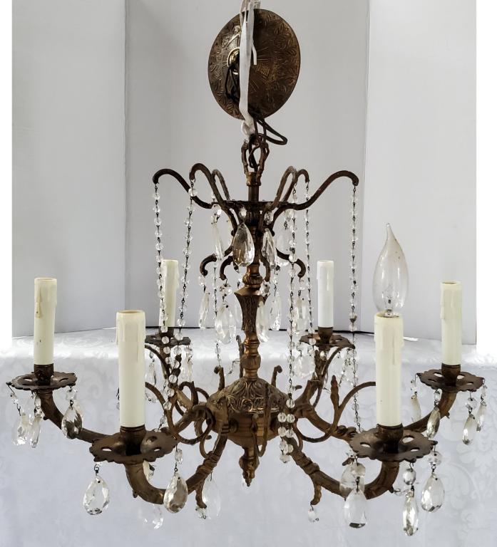 Gilt Metal and Crystal Chandelier (1 of 6)