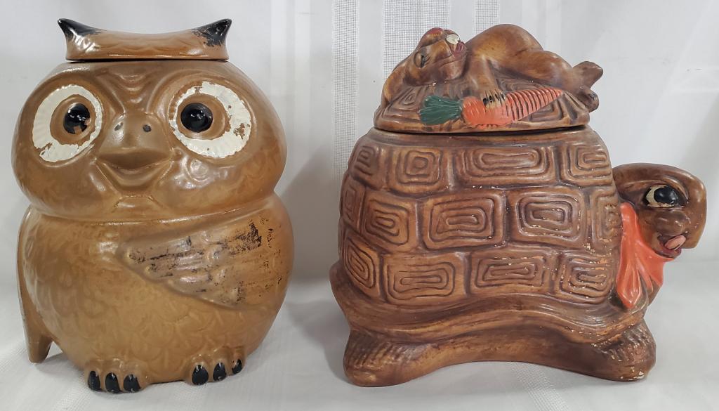2 Vintage Cookie Jars - Tortoise & Hare - Owl (1 of 7)