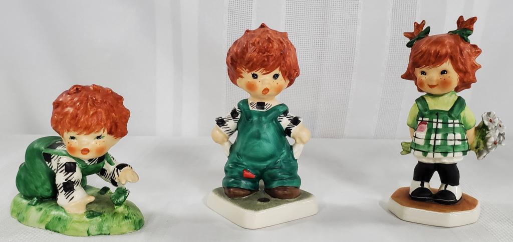 3 Goebel Red Haired Figurines-W. Germany: 3 Goebel Red Haired Figurines. West Germany. *"Dropping In" - Apx. 4 1/2" H. *"Plenty of Nothing" - Apx. 4 1/2" H. *"Lucky Day - Apx. 2 3/4" H.Photos are considered part of the description and conditi