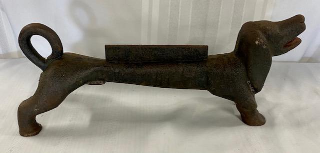 Cast Iron Dachshund Boot Scraper: Cast Iron Dachshund Boot Scraper. Apx. 19" L Photo's are considered part of the description and condition. O