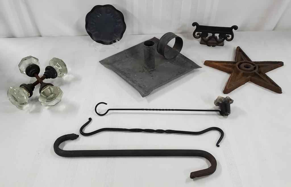 Pair of Glass Door Knobs and Cast Iron Pieces. (1 of 11)