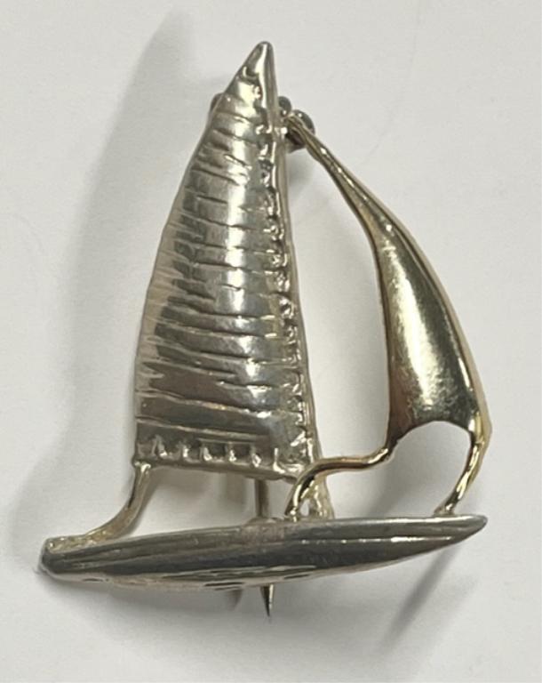 Sterling & 14k Sailboat Brooch (1 of 9)