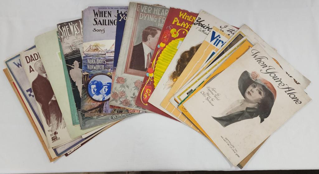 Collection of 30 Pieces of Vintage Sheet Music: Collection of 30 pieces of vintage sheet music. - used condition. Photos are considered part of description and condition.
