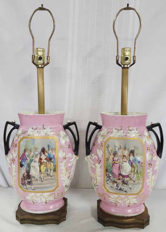 Beautiful Pair of Painted Porcelain Lamps (1 of 9)