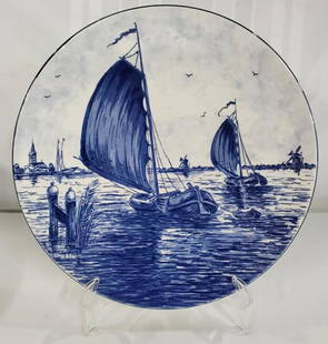 Delft Blauw Hand Painted Ship Scene Plate: Delft Blauw Hand Painted Ship Scene Plate. Apx. 11" Diameter. Photo's are considered part of the description and condition. 505-47