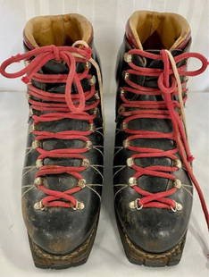 Vintage Garmisch Ski Boots: Vintage Garmisch Ski Boots. Tie Up. Made in Germany. Unmarked Size. Apx. 11" L x 8" H. Photos are considered part of the description and condition.