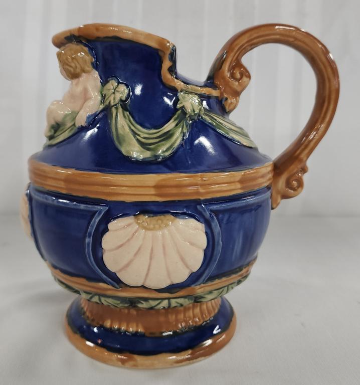Majolica Style Hand Painted Cherub Pitcher (1 of 7)
