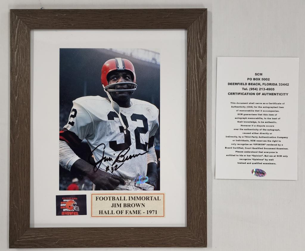 Jim Brown Signed Football Picture w/ COA (1 of 3)
