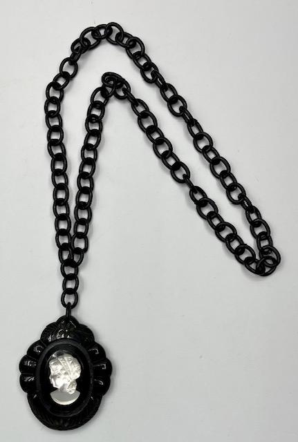 Vintage Bakelite and Celluloid Cameo Necklace (1 of 9)