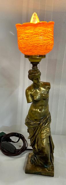 Venus Milo Bronze Figural Lamp w/ Art Glass Shade (1 of 9)