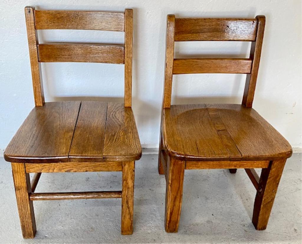 2 Vintage Oak Childs School Desk Chairs (1 of 9)