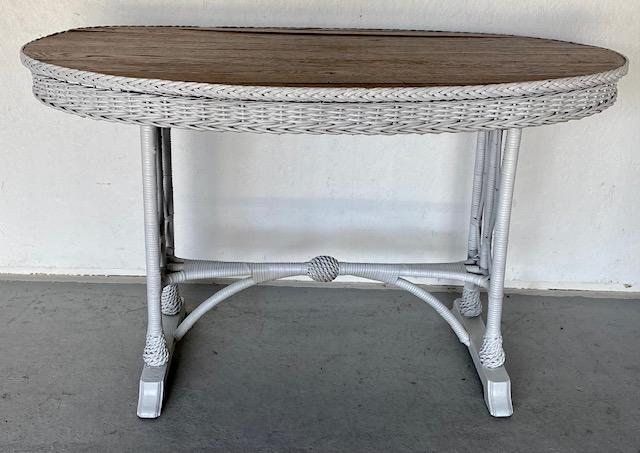 Vintage Wood Oval Top Wicker Table (1 of 11)