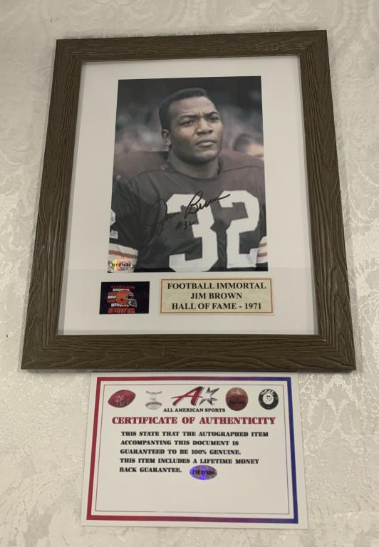 Jim Brown Signed Football Picture w/ COA (1 of 5)