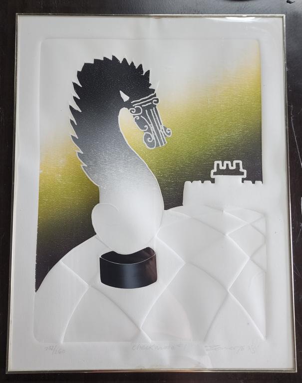 Vintage Checkmate Signed Embossed Colored Print (1 of 8)