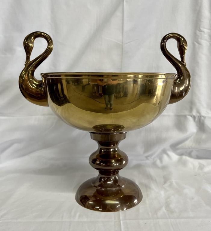 Lg. Brass Swan Handle Centerpiece Bowl (1 of 7)