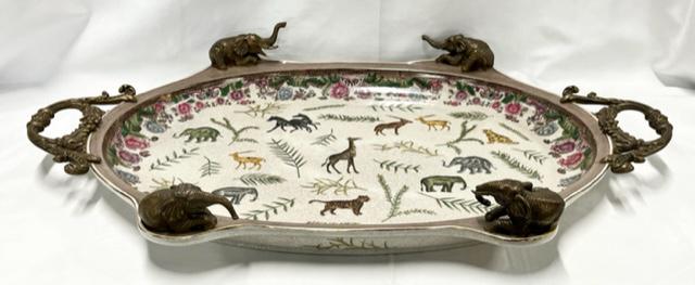 Lg. Castilian Bronze Elephants & Porcelain Tray (1 of 11)