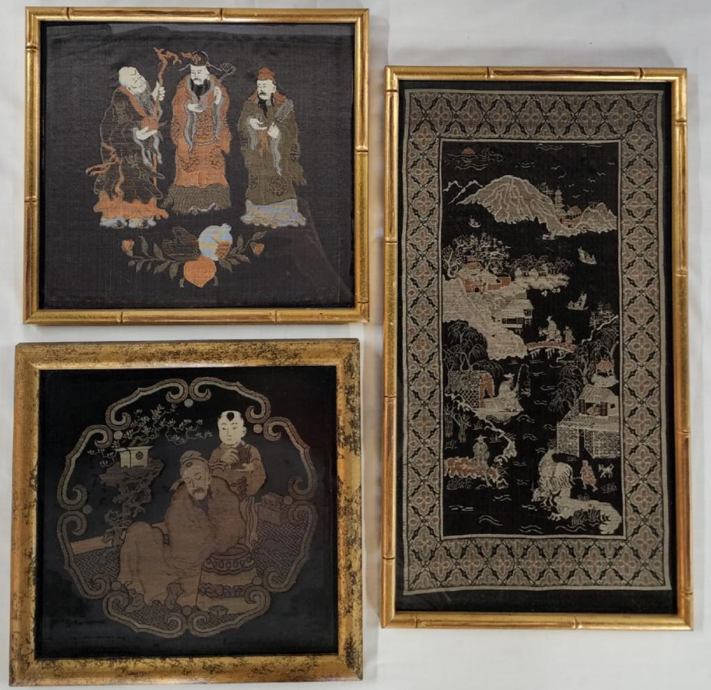 3 Framed Asian Silk Pictures (1 of 7)