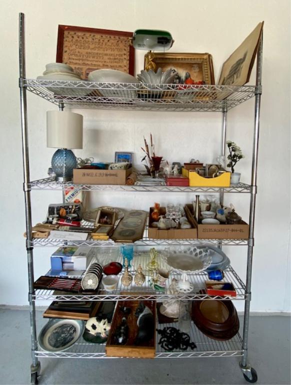 Cart of Vintage Dishes/Pictures/Collectibles (1 of 9)