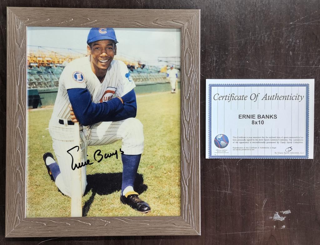 Framed Ernie Banks Signed Picture with COA (1 of 2)