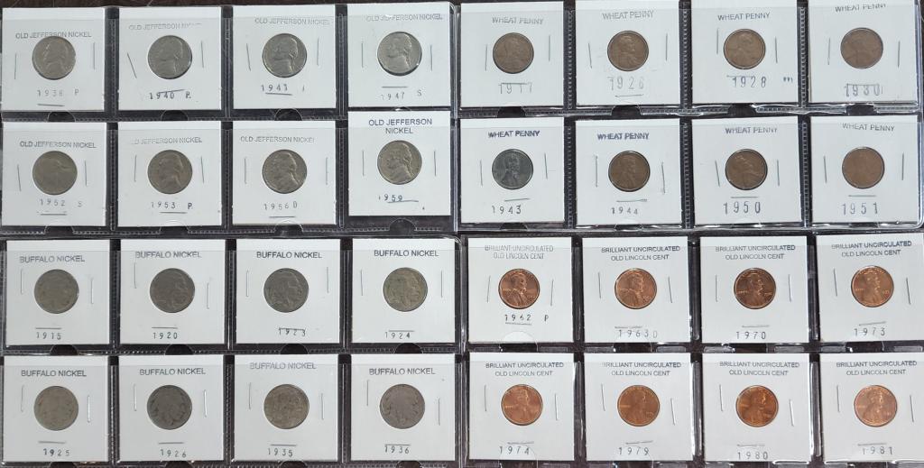 Lot of Collectible Pennies and Nickels (1 of 9)