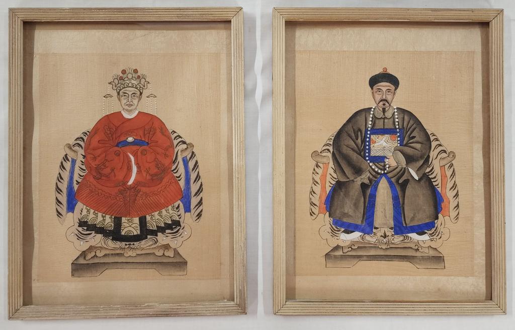 Pair of Asian Silk Ancestor Paintings (1 of 6)