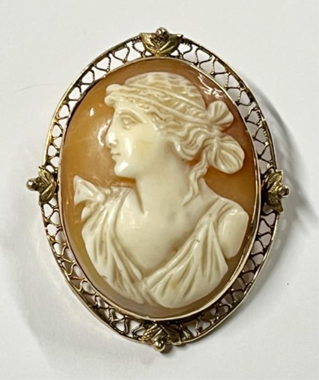 Beautiful 10k Carved Cameo Brooch (1 of 8)
