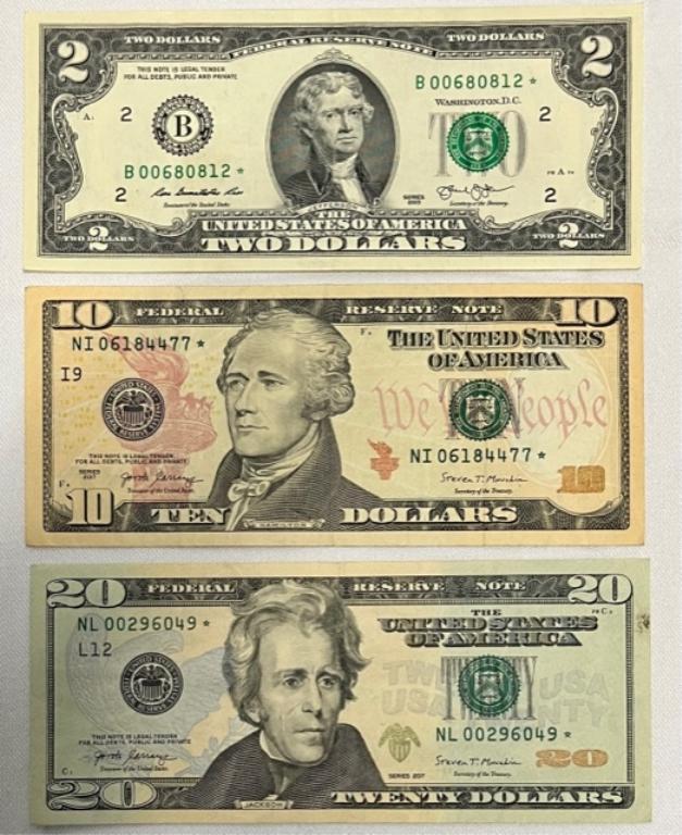 3 - US Star Notes- $2, $10, $20 (1 of 10)