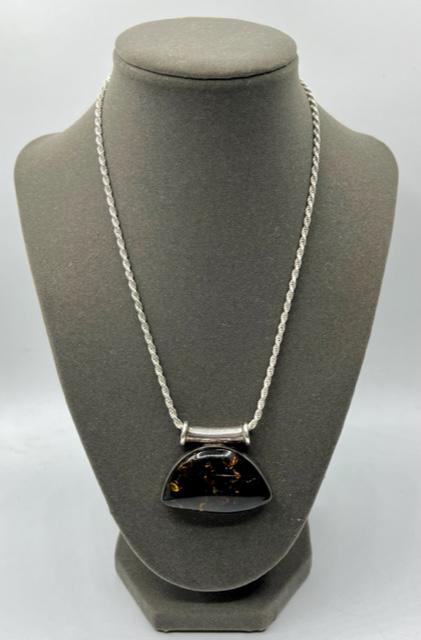 Sterling Rope Chain with Sterling Amber Pendant (1 of 10)