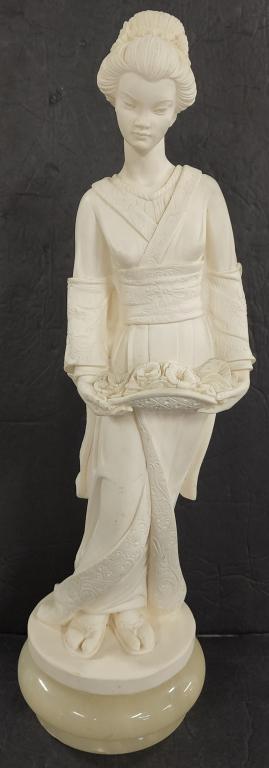 Alabaster Geisha Figure: Alabaster Geisha figure. - A. Giannulli - Italy. - alabaster figure on alabaster base. - approx. 17"H. Photo's are considered part of the description and condition.