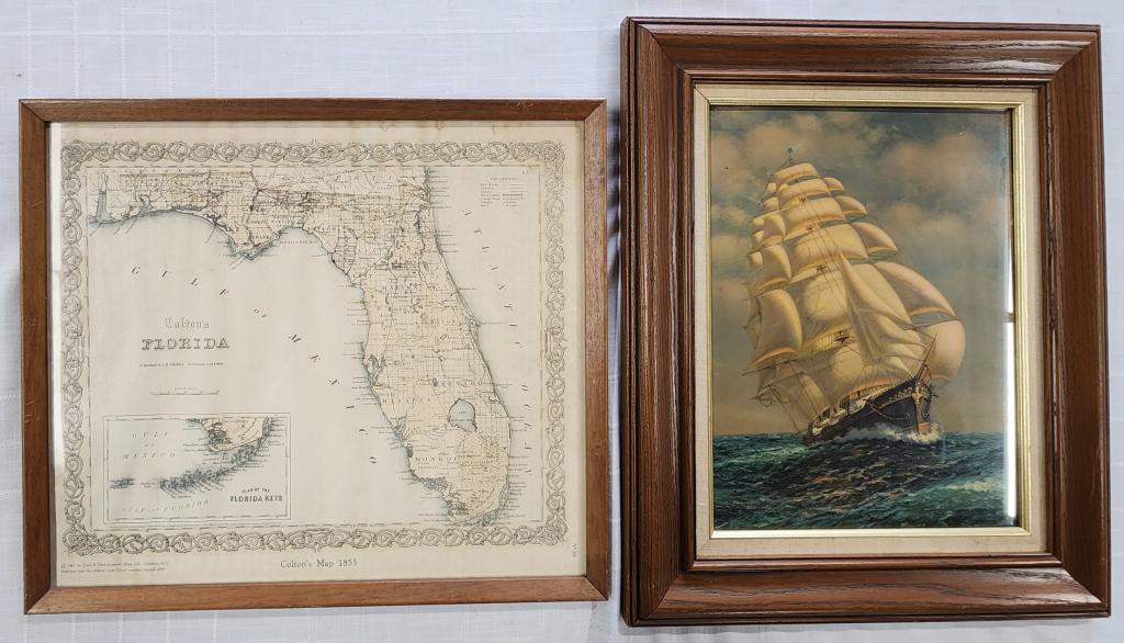 Reprint of 1885 Florida Map And Clipper Ship Print (1 of 13)
