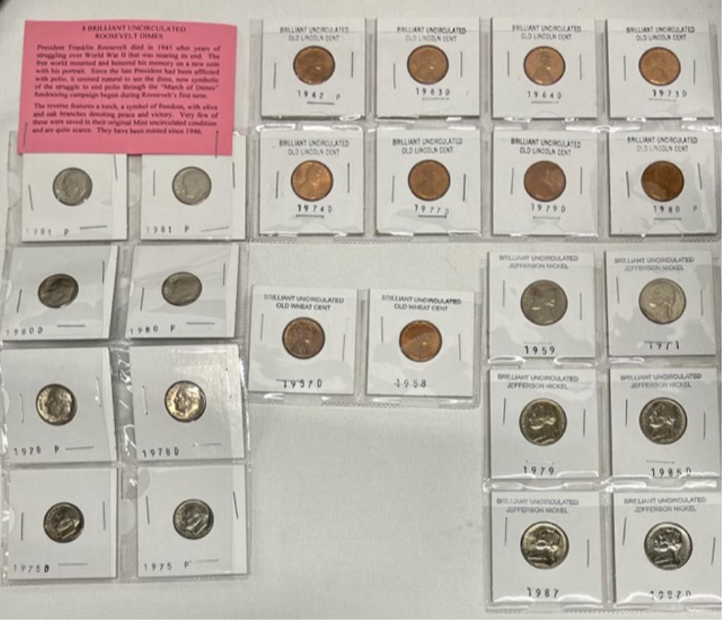 Assorted Uncirculated Dimes, Nickels & Pennies (1 of 10)