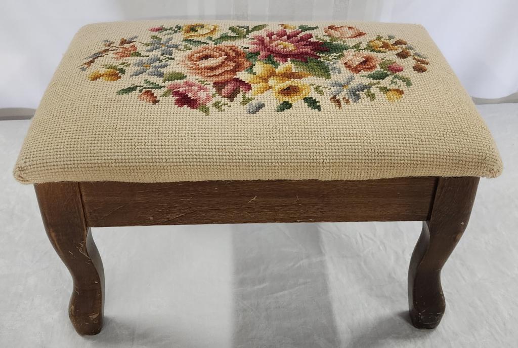 Vintage Needlepoint Footstool (1 of 9)