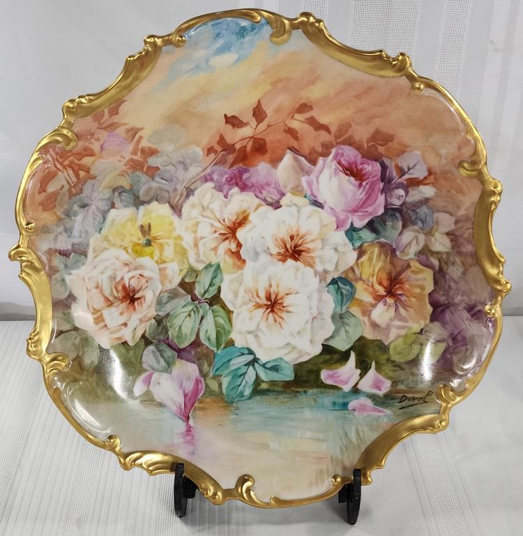 Large Signed Hand Painted Porcelain Charger (1 of 5)