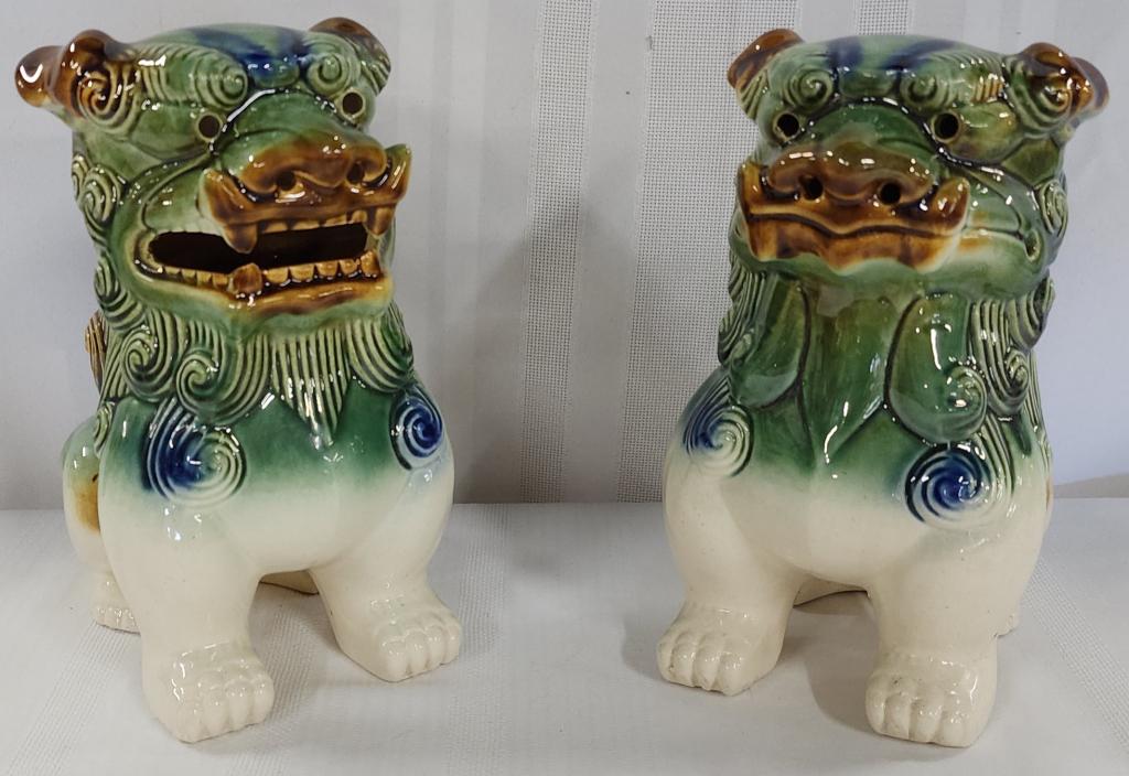 Vintage Pair Of Asian Ceramic Glaze Foo Dogs (1 of 8)