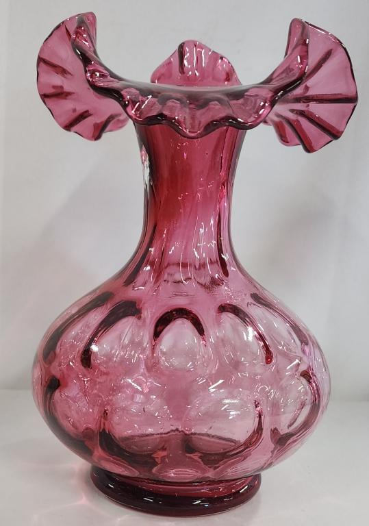 Cranberry Coin Dot Ruffled Glass Vase (1 of 6)