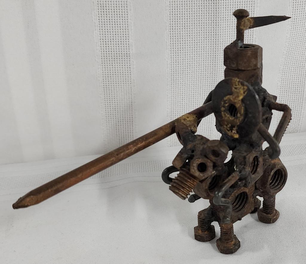 Vintage John Duffy Nail Art: Vintage John Duffy Nail Art. Metal Nuts, Bolts, and Nail. Brutalist Art Sculpture - Signed. Apx. 5" H x 7" L. Photo's are considered part of the