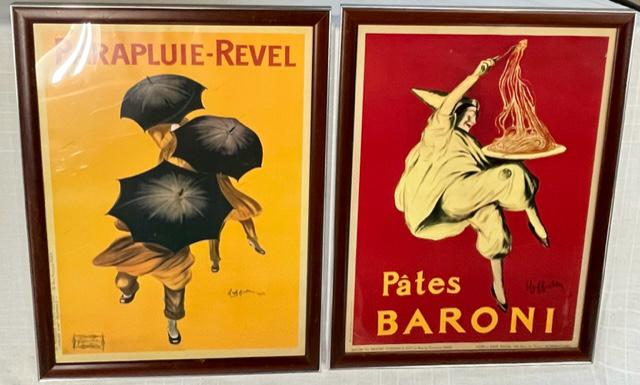 2 Framed Parisian Advertising Posters: 2 Framed Parisian advertising posters. - Parapluie - Revel "the Very Best Umbrella". - Pates Baroni. 34"H x 26"L. Photos are considered part of the description and condition.