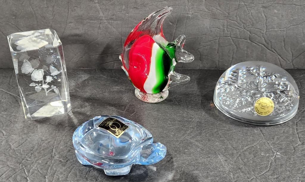 4 Art Glass and Crystal Paperweights (1 of 9)